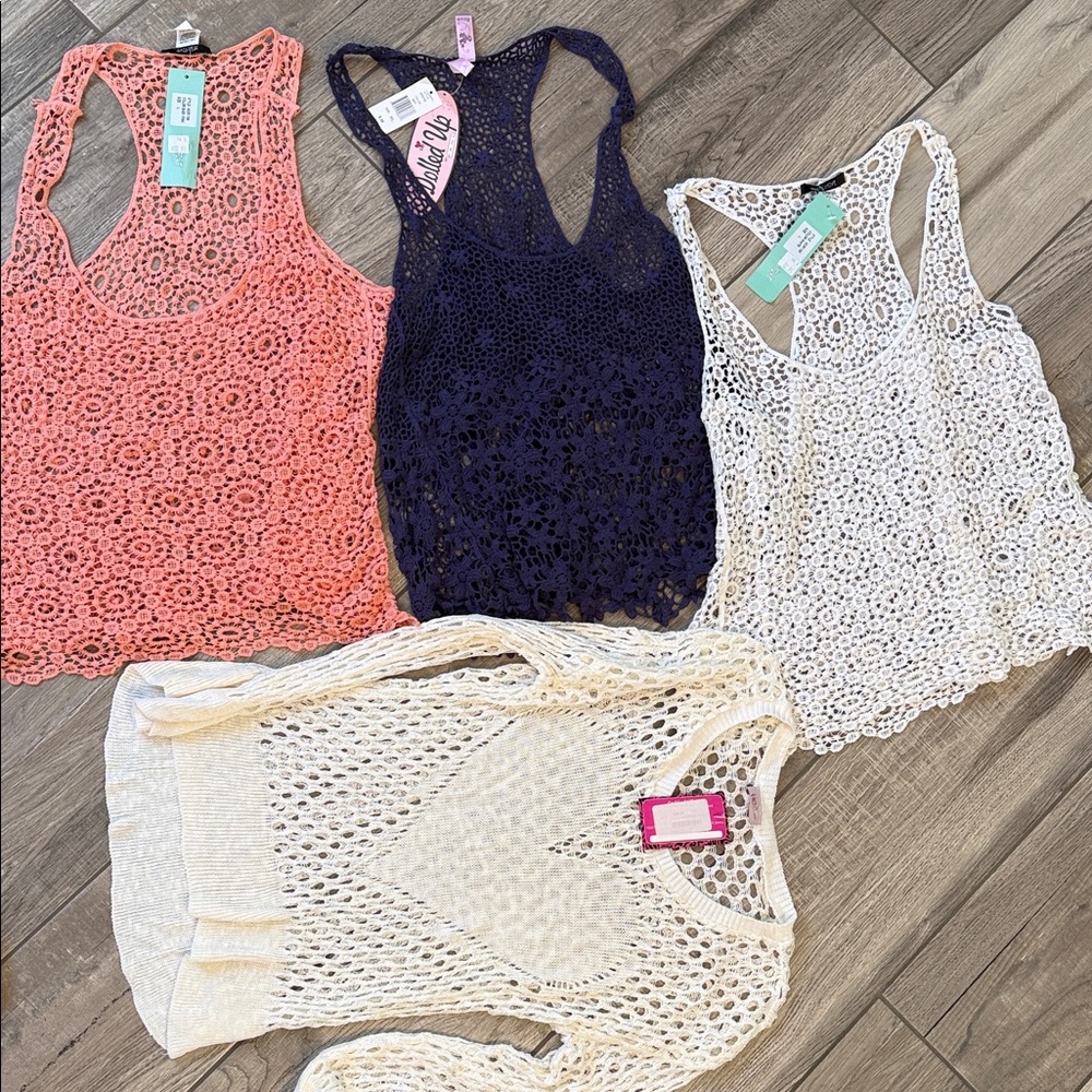 Delusive Women's Crochet Tank Tops - Pink, Blue, White, Beige